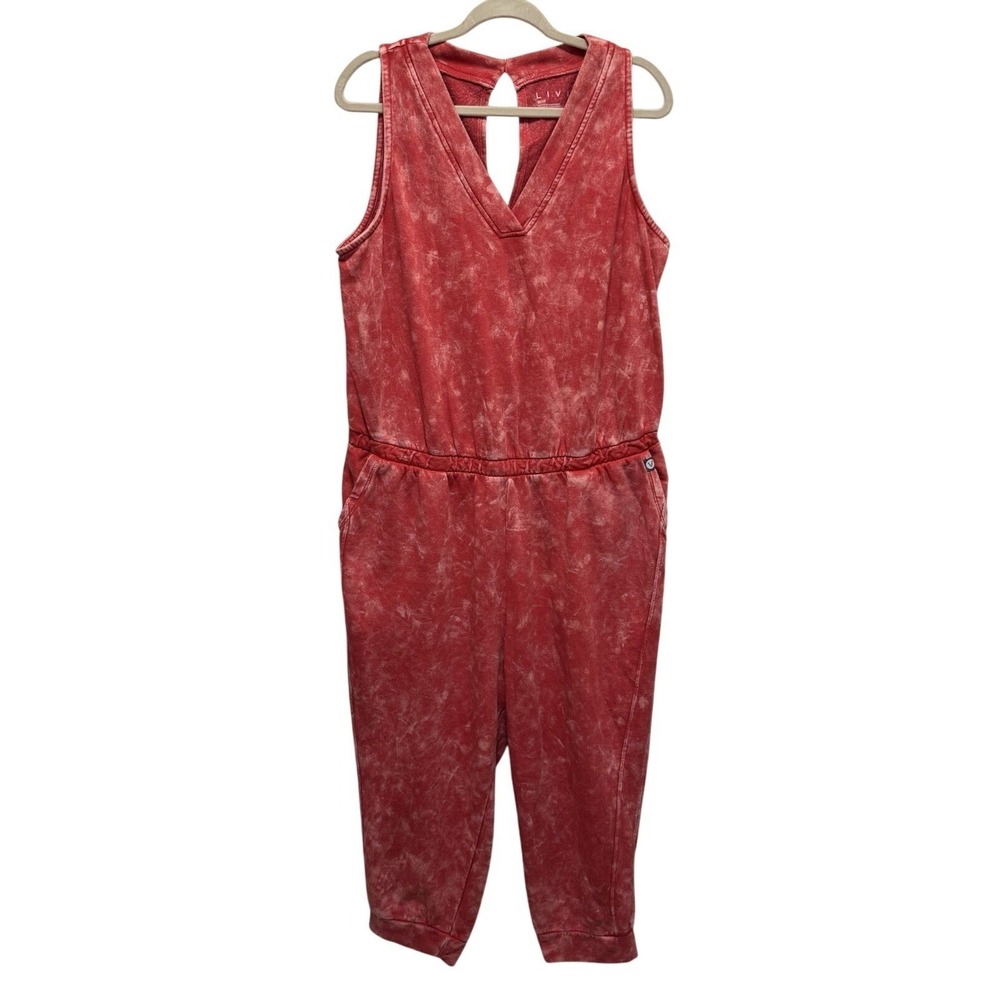 Livi Womens Jumpsuit 18/20 Red Acid Wash Sleeveless V-Neck Cropped Athleisure